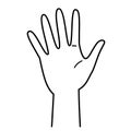 Hand gesture, number 5, palm hand, five fingers, monochrome illustration Royalty Free Stock Photo